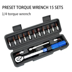 15-Piece High Precision Adjustable Torque Wrench Set for Bicycle & Small Engine Repair