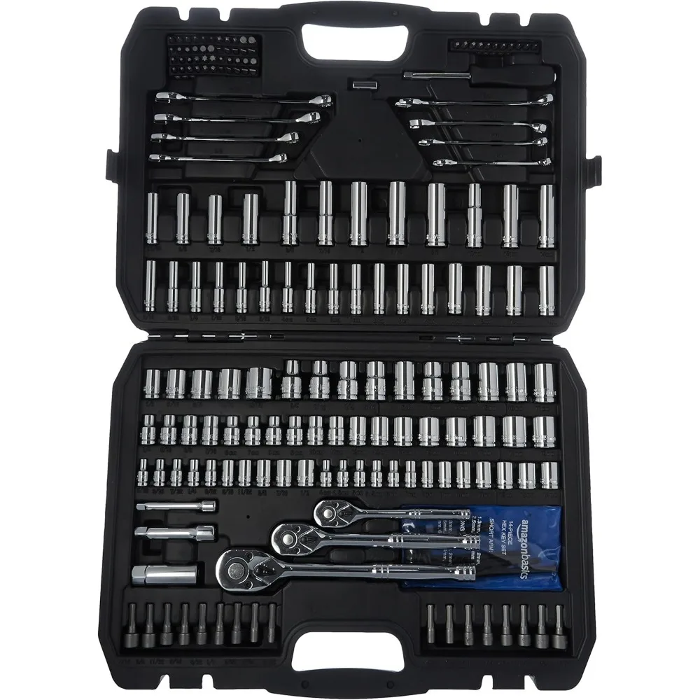201-Piece Mechanic Tool Socket Set with Case for SAE & Metric Fastener Work