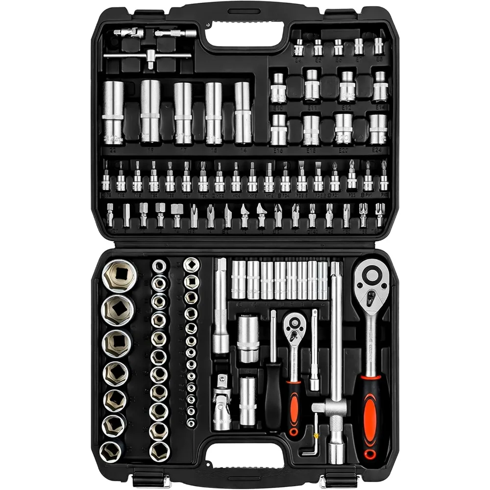108-Piece Mechanics Socket & Ratchet Tool Kit with Quick Release Reversible Wrench