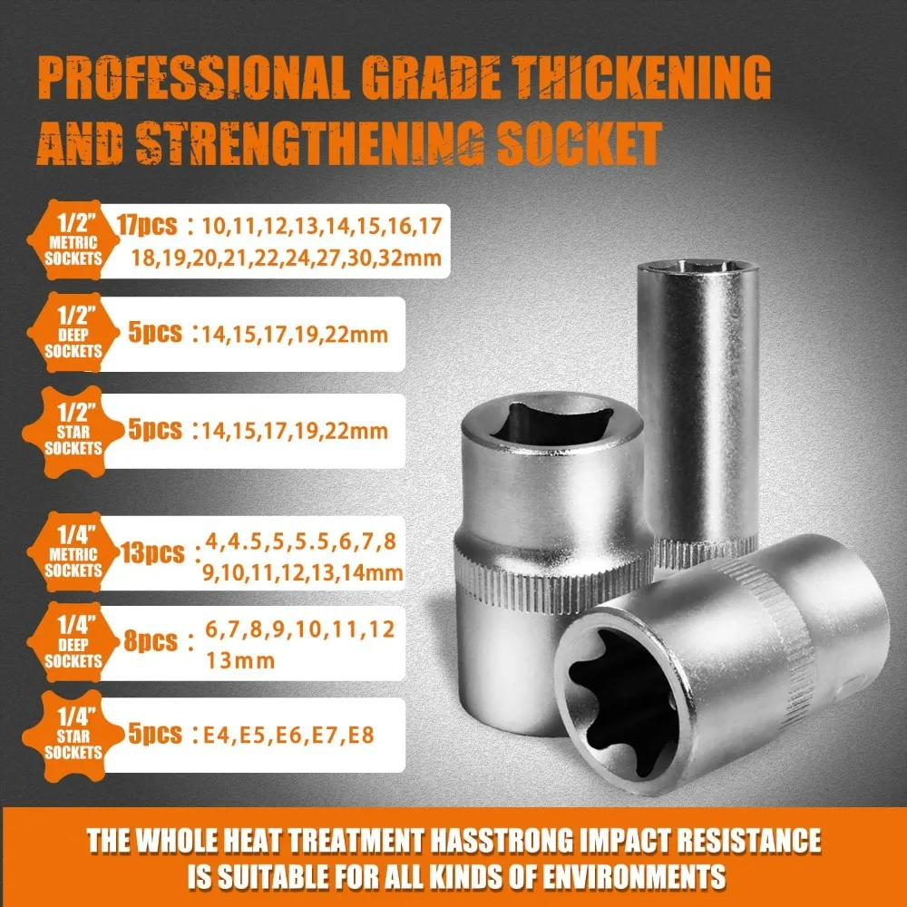 108-Piece Mechanics Socket & Ratchet Tool Kit with Quick Release Reversible Wrench - Image 2