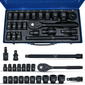 22-Piece 1/2-Inch Drive Impact Socket Wrench Set with Quick Release Ratchet for Repairs