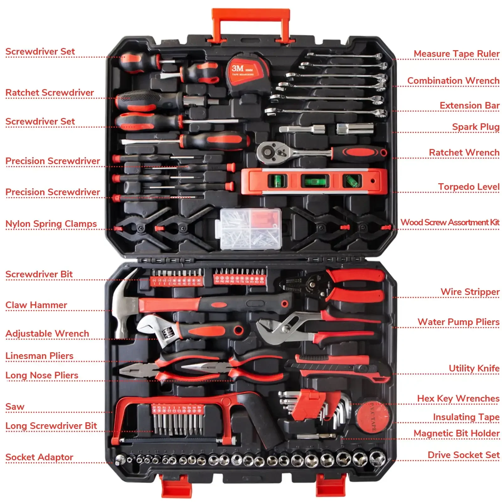 198-Piece Multi-Function DIY Home & Auto Repair Tool Kit with Screwdrivers, Wrenches & Pliers - Image 3
