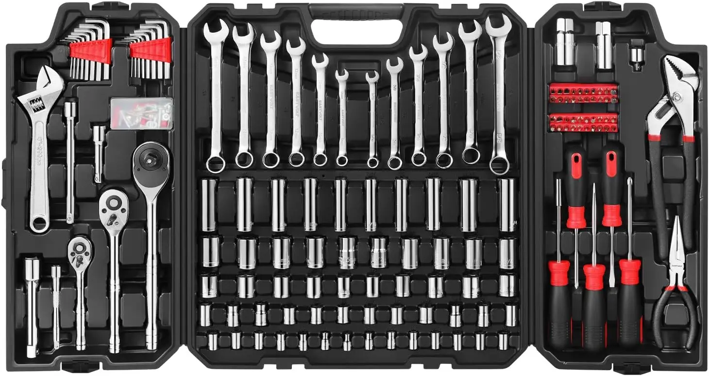 248-Piece Mixed Socket & Wrench Mechanics Tool Set with Storage Case for Auto Repair
