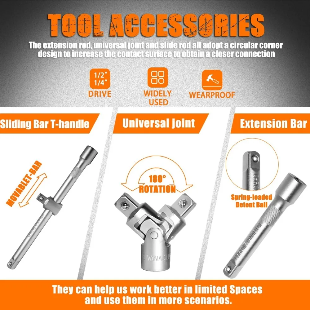 108-Piece Mechanics Socket & Ratchet Tool Kit with Quick Release Reversible Wrench - Image 5