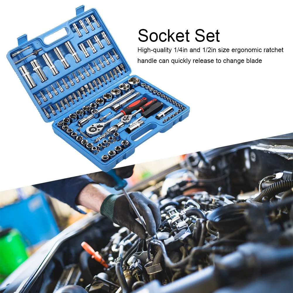 108-Piece Ratchet & Socket Wrench Set with CR40 Steel Sockets, Hex Bits & Extensions - Image 2