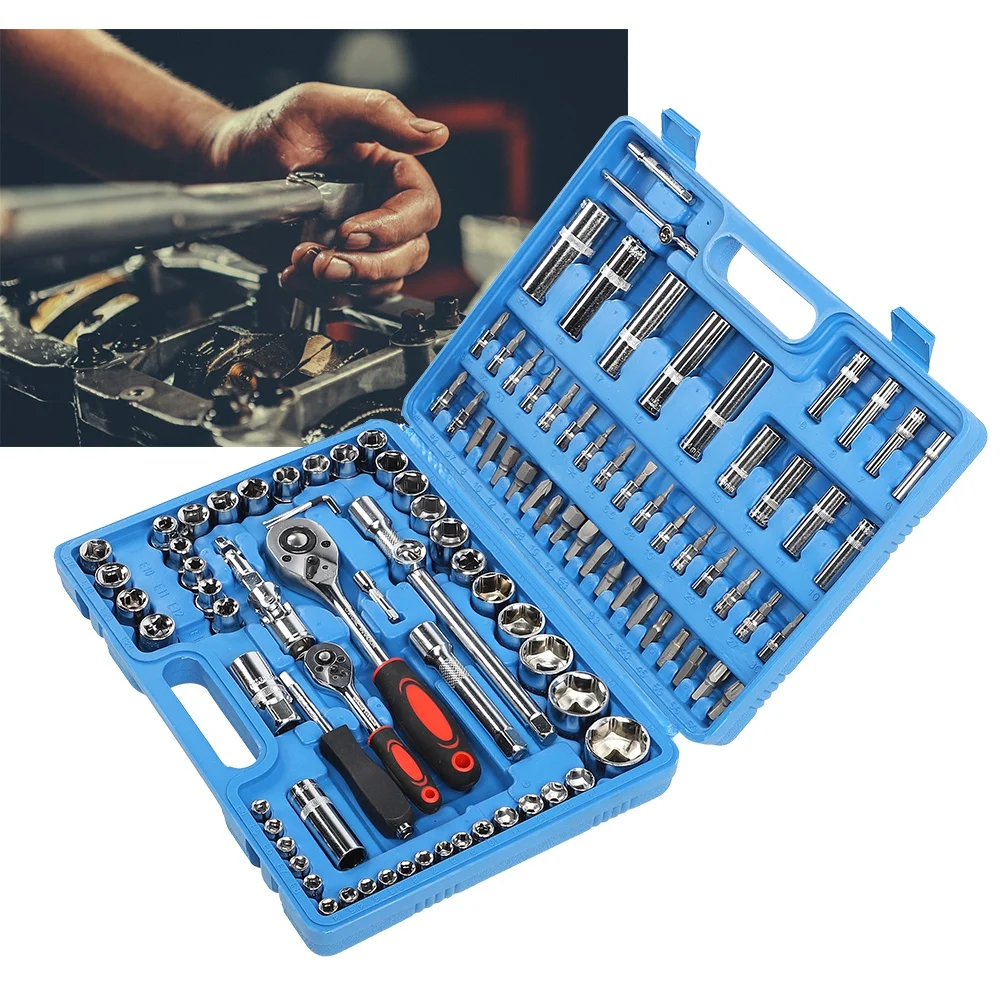 108-Piece Ratchet & Socket Wrench Set with CR40 Steel Sockets, Hex Bits & Extensions