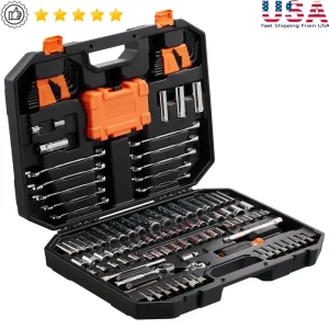145-Piece Mechanics Socket Set with Ratchet Wrench & CR-V Chrome Vanadium Sockets