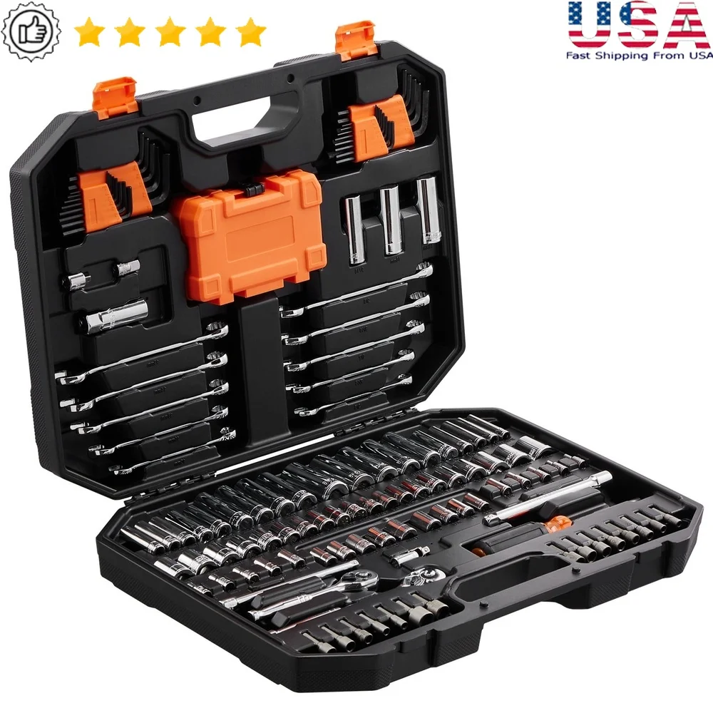 145-Piece Mechanics Socket Set with Ratchet Wrench & CR-V Chrome Vanadium Sockets